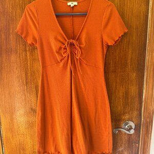 Nordstrom B.P. Orange Ribbed Plunging Neckline Tie Front Minidress